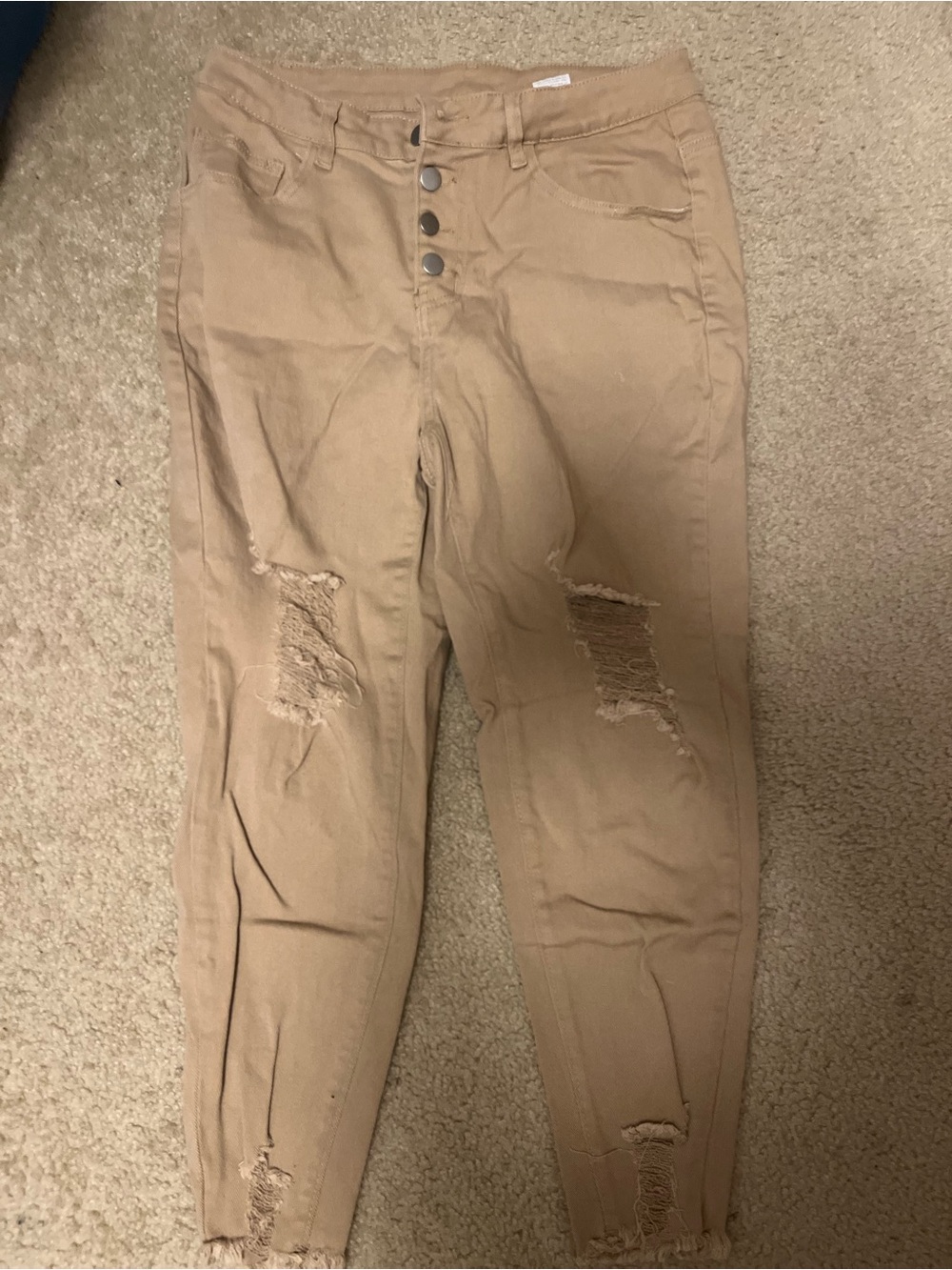 SHEIN Tan Distressed High-Rise Jeggings